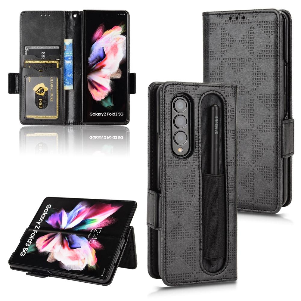 For Samsung Galaxy Z Fold4 5G Symmetrical Leather Triangle Phone Case - Brown