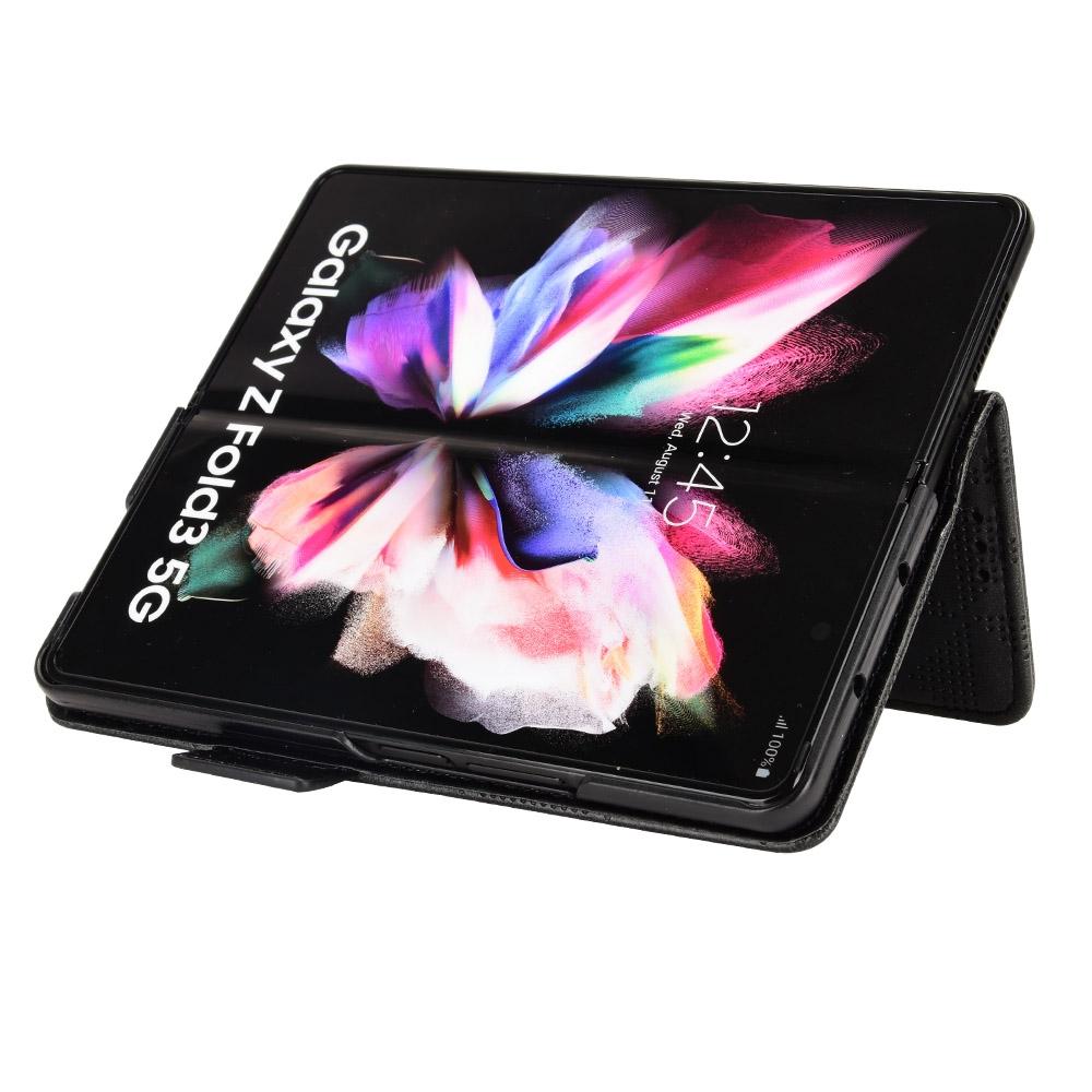 For Samsung Galaxy Z Fold4 5G Symmetrical Leather Triangle Phone Case - Brown