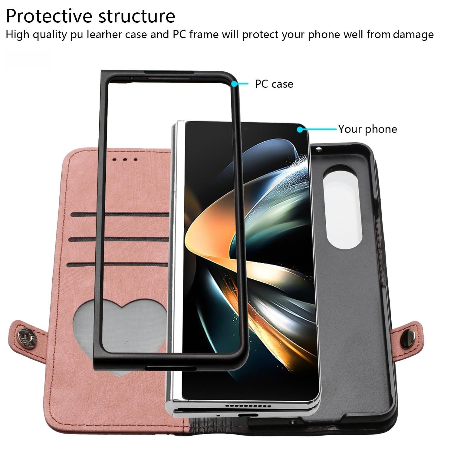 For Samsung Galaxy Z Fold4 5G Leather Phone Case With Side Buckle - Purple