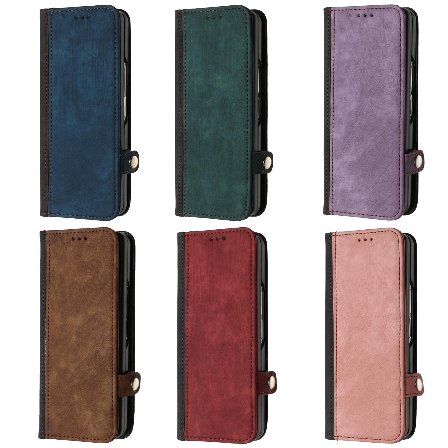 For Samsung Galaxy Z Fold4 5G Leather Phone Case With Side Buckle - Purple