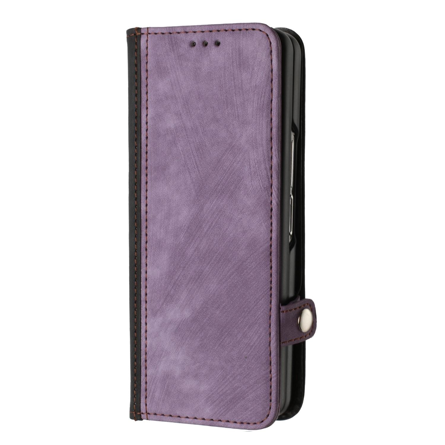 For Samsung Galaxy Z Fold4 5G Leather Phone Case With Side Buckle - Purple