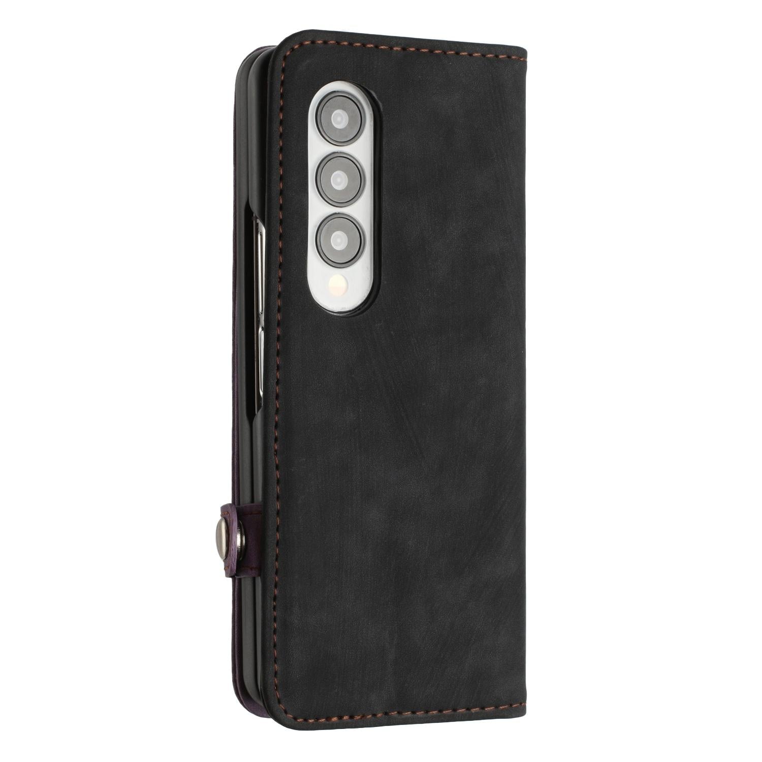 For Samsung Galaxy Z Fold4 5G Leather Phone Case With Side Buckle - Purple