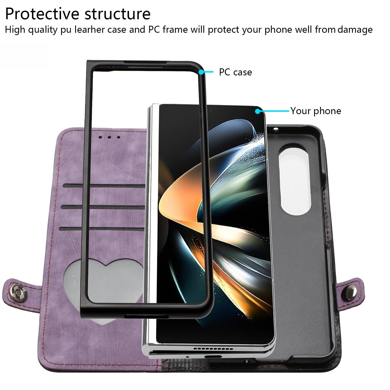 For Samsung Galaxy Z Fold4 5G Leather Phone Case With Side Buckle - Purple