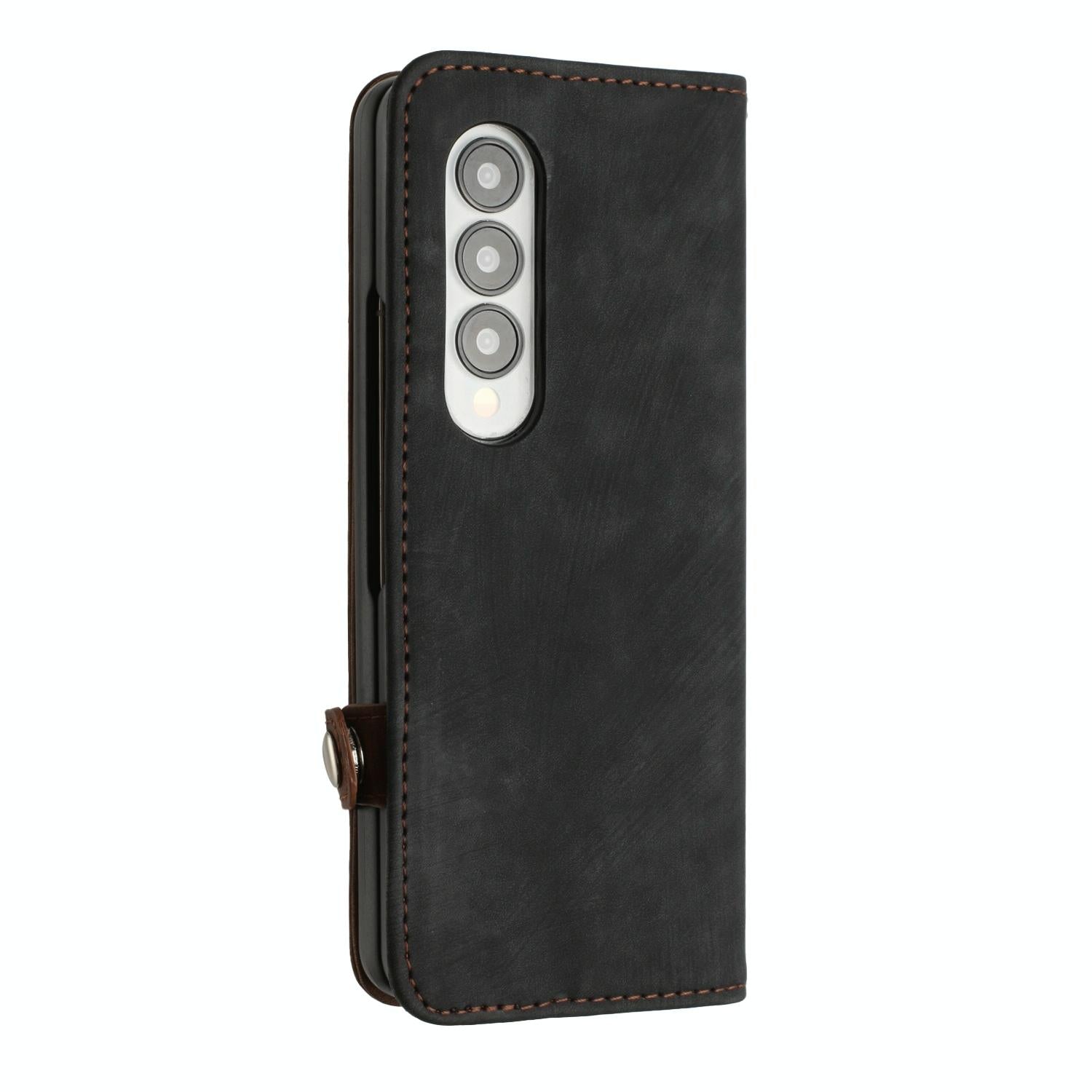 For Samsung Galaxy Z Fold4 5G Leather Phone Case With Side Buckle - Purple