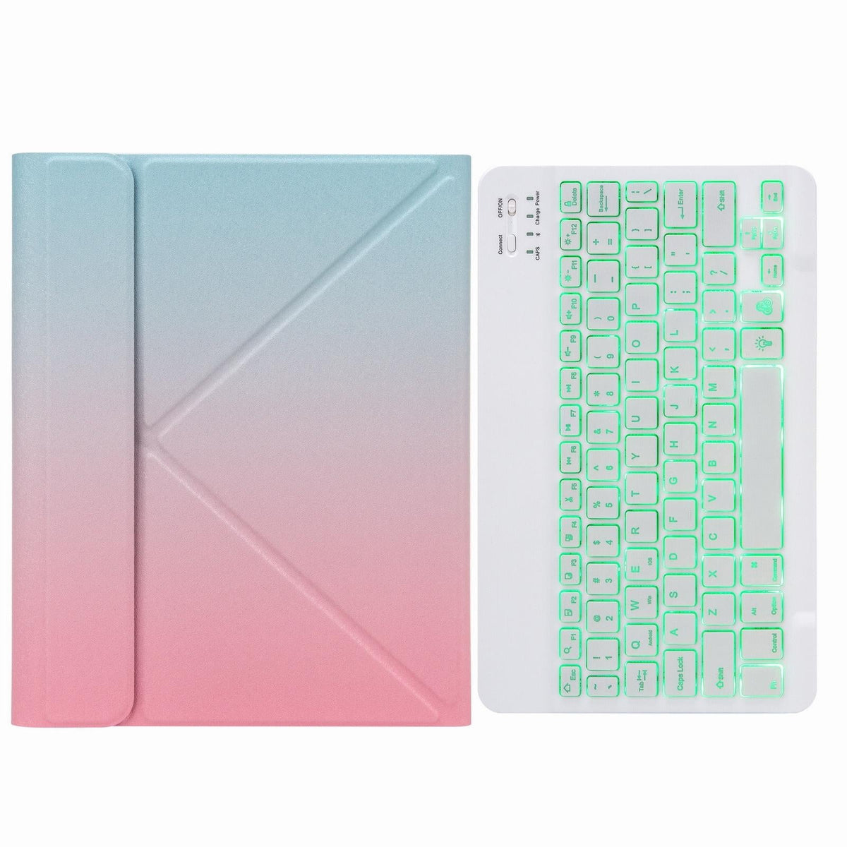 Bluetooth Keyboard Leather Case For Ipad Pro 11 With Three-Fold Holder &amp; Backlight - Pink Blue