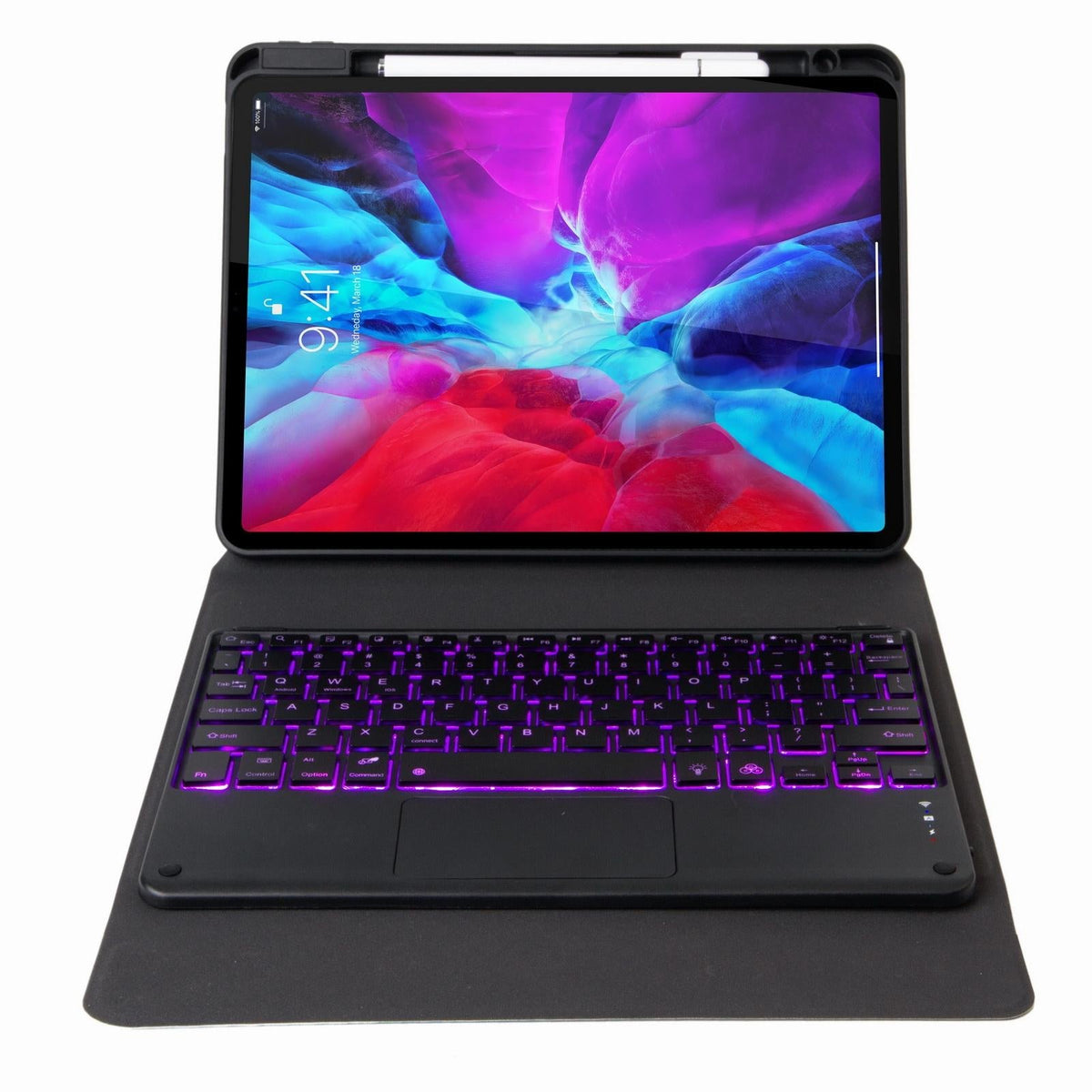 Bluetooth Keyboard Leather Case For Ipad Pro 11 With Three-Fold Holder & Backlight - Pink Blue