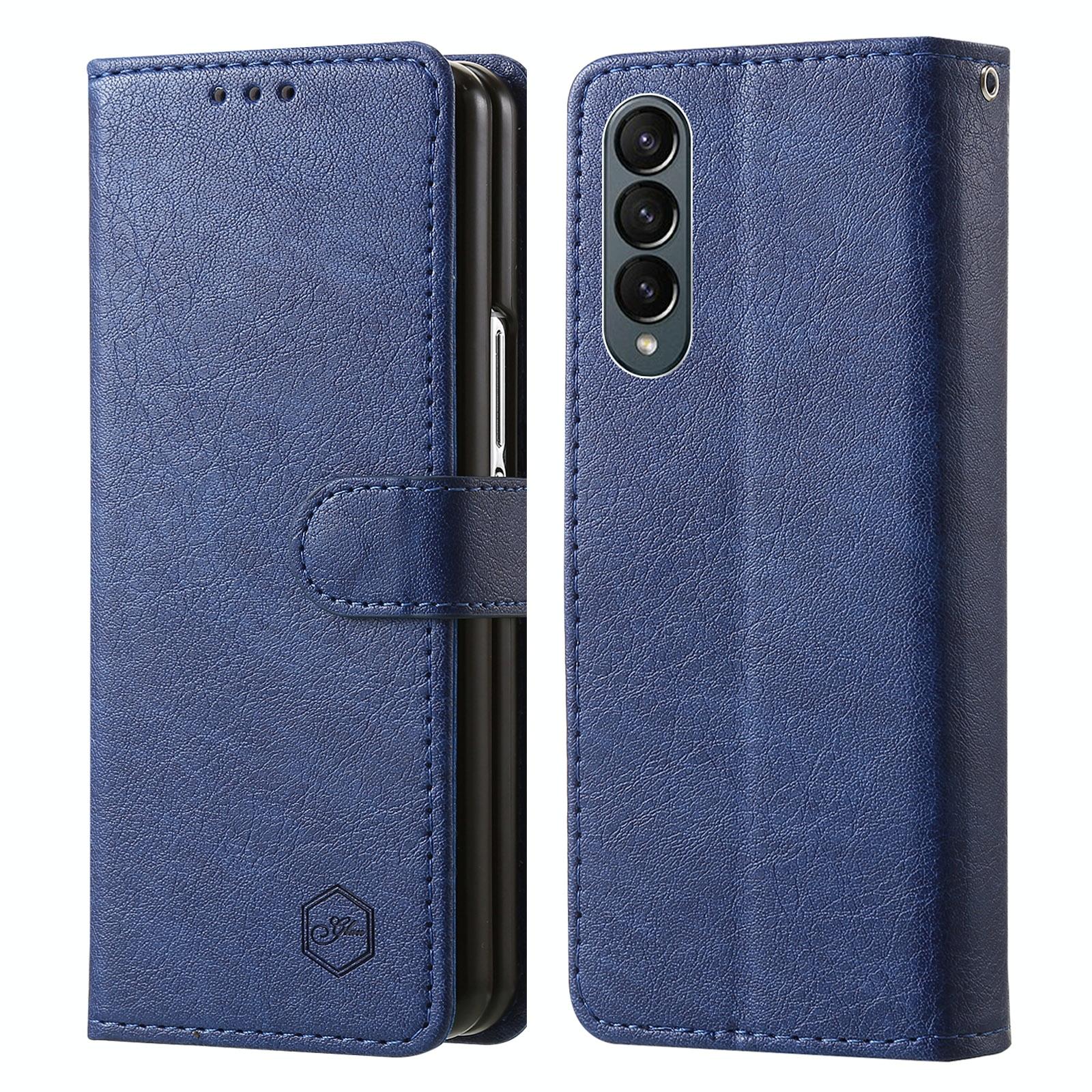For Samsung Galaxy Z Fold4 5G Leather Texture Phone Case - Pu Tpu - Light Blue