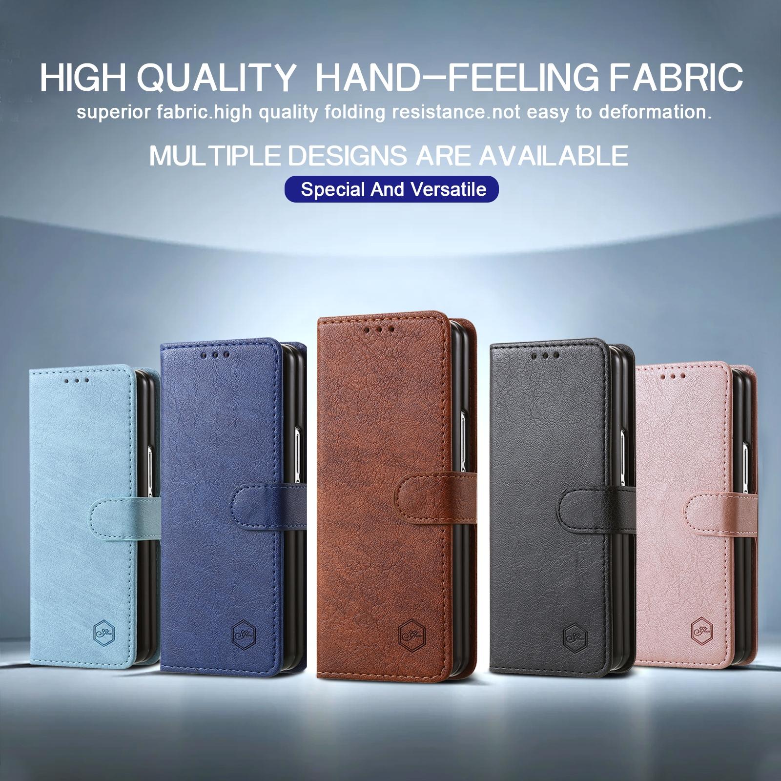 For Samsung Galaxy Z Fold4 5G Leather Texture Phone Case - Pu Tpu - Light Blue