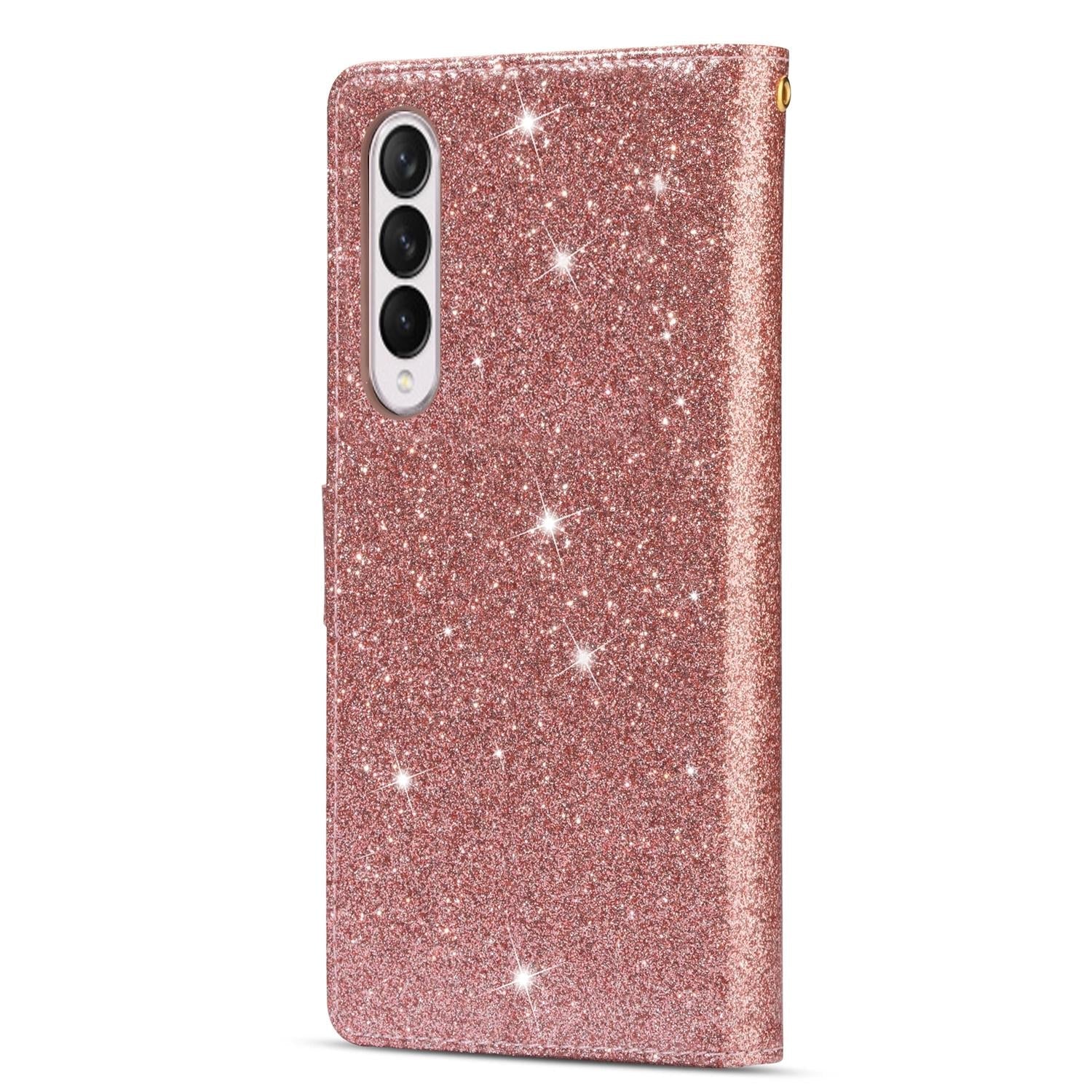 For Samsung Galaxy Z Fold4 5G Sparkling Leather Zip Case - Zipper Closure - Purple