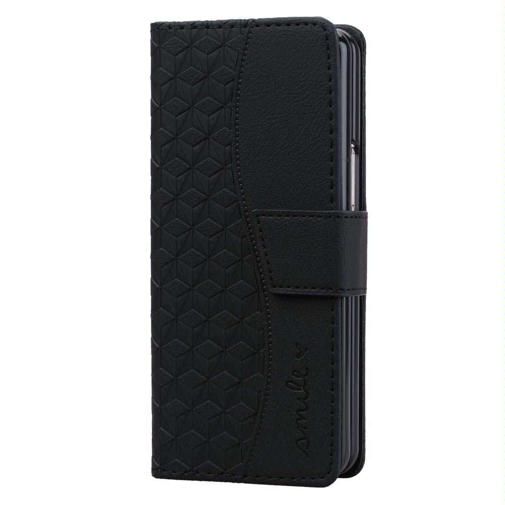 For Samsung Galaxy Z Fold4 5G Leather Phone Case With Diamond Buckle And Lanyard - Black