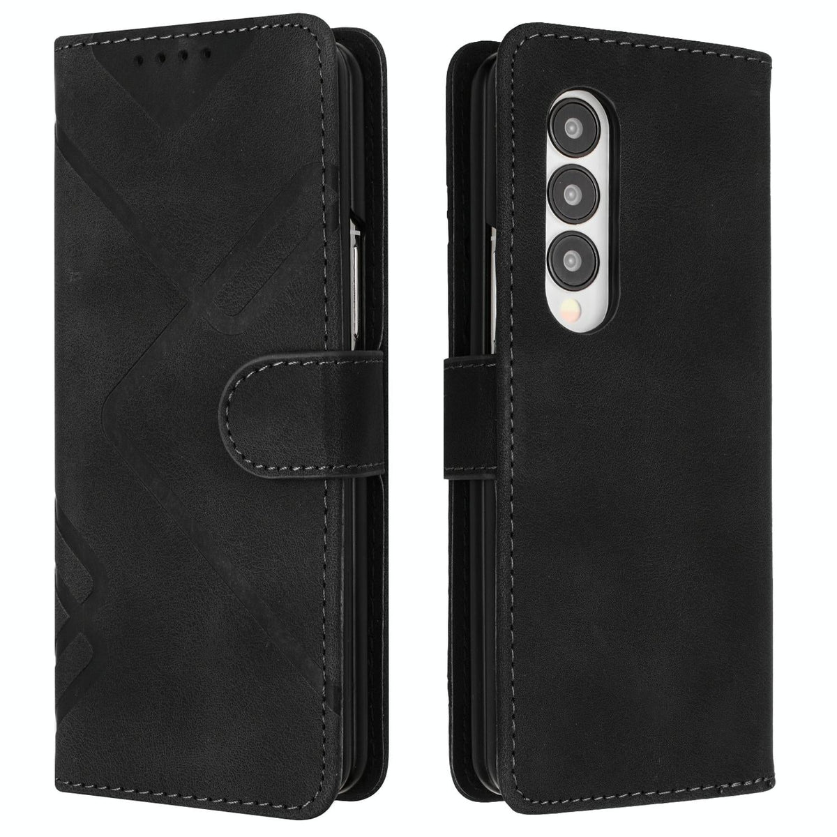 For Samsung Galaxy Z Fold4 5G Smooth Leather Phone Case - Line Pattern - Black