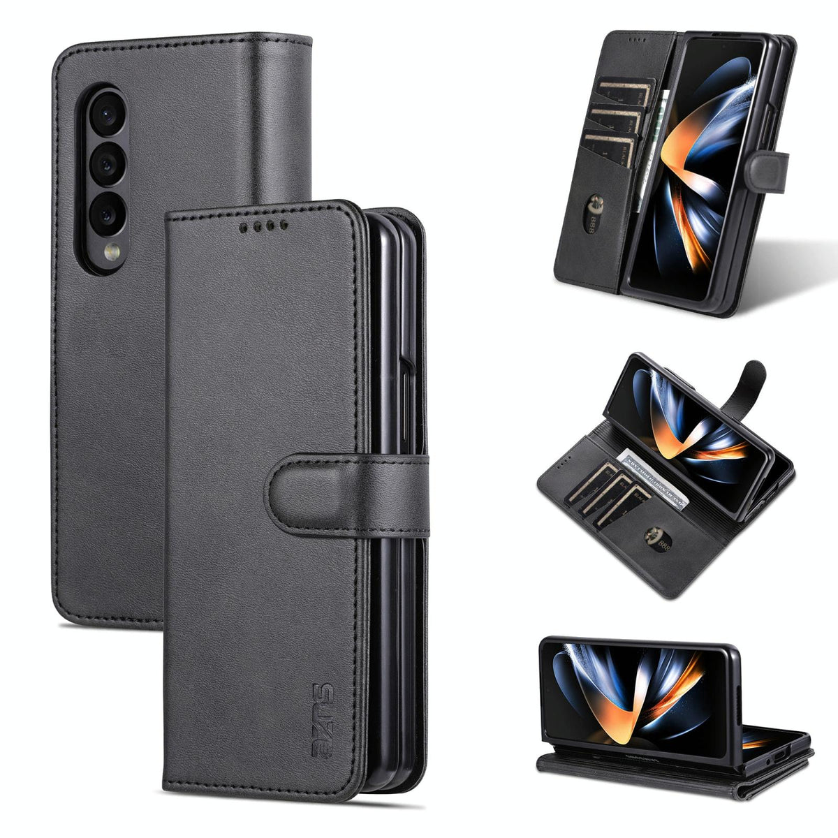 For Samsung Galaxy Z Fold4 5G Leather Phone Case - Smooth Calf Texture - Black