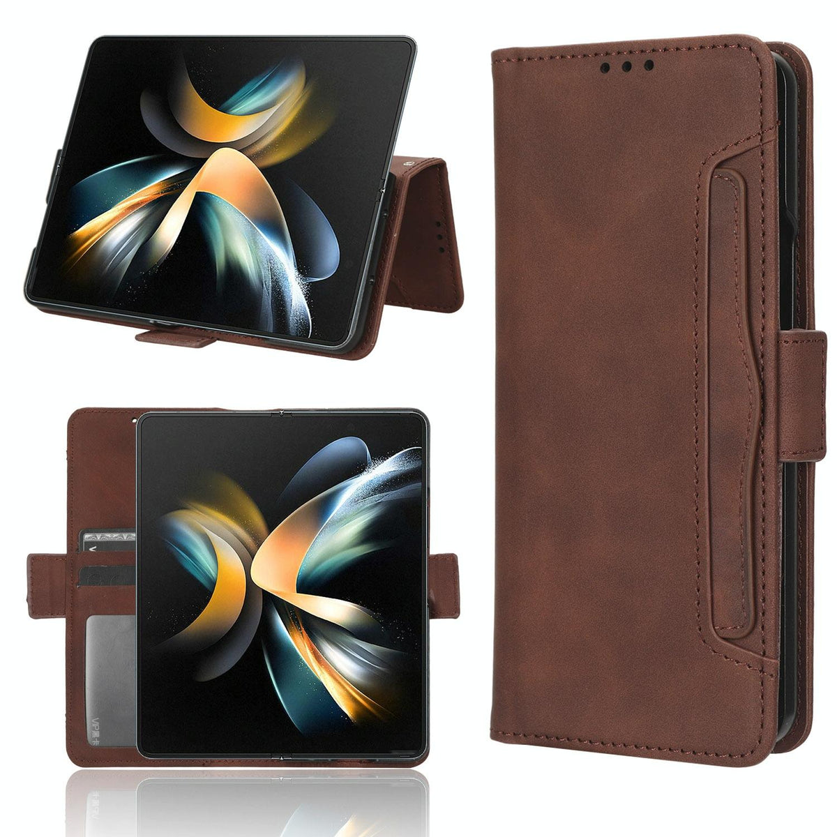 Samsung Galaxy Z Fold 4 5G Leather Phone Case With Card Slots And Calf Texture