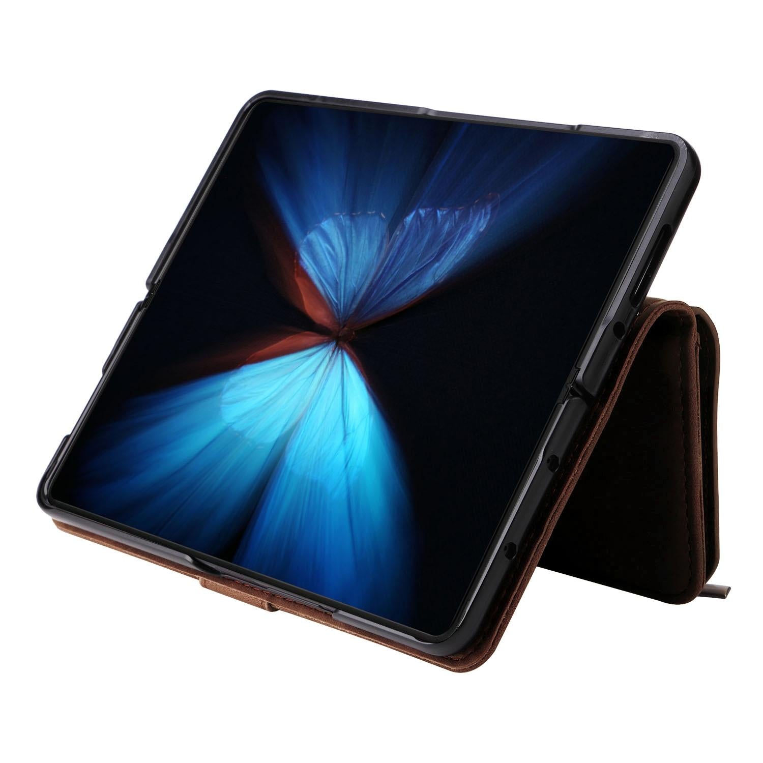 For Samsung Galaxy Z Fold4 5G Frosted Leather Zip Wallet - Compact And Stylish - Coffee