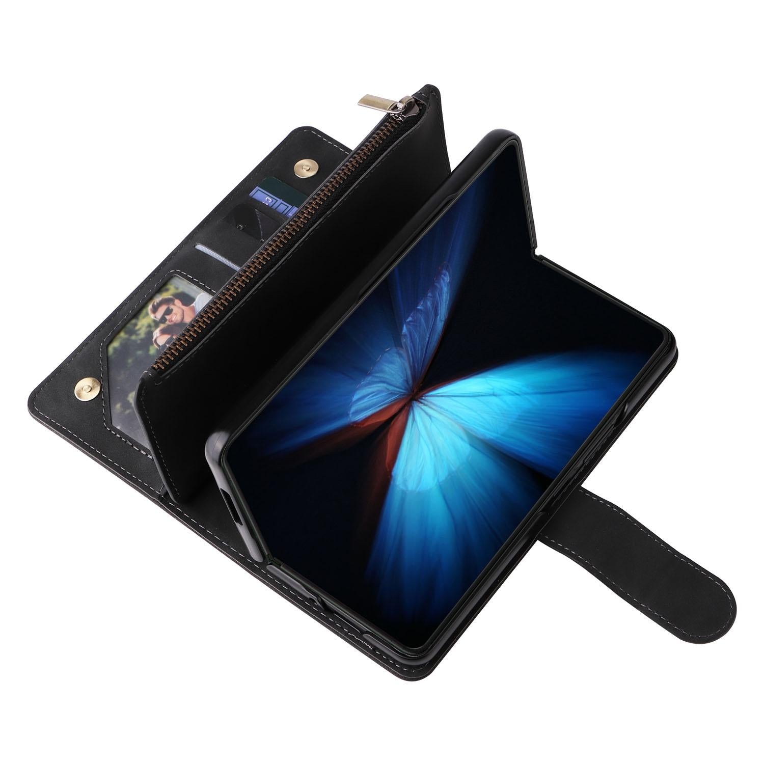For Samsung Galaxy Z Fold4 5G Frosted Leather Zip Wallet - Compact And Stylish - Coffee