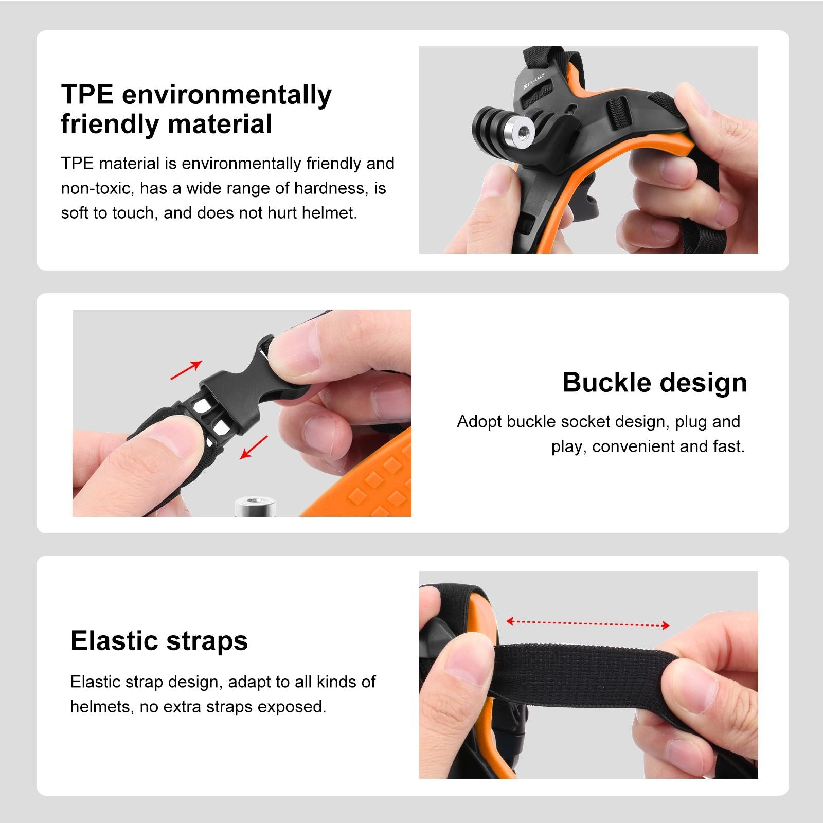 Universal Chin Strap Mount for Action Cameras - Orange