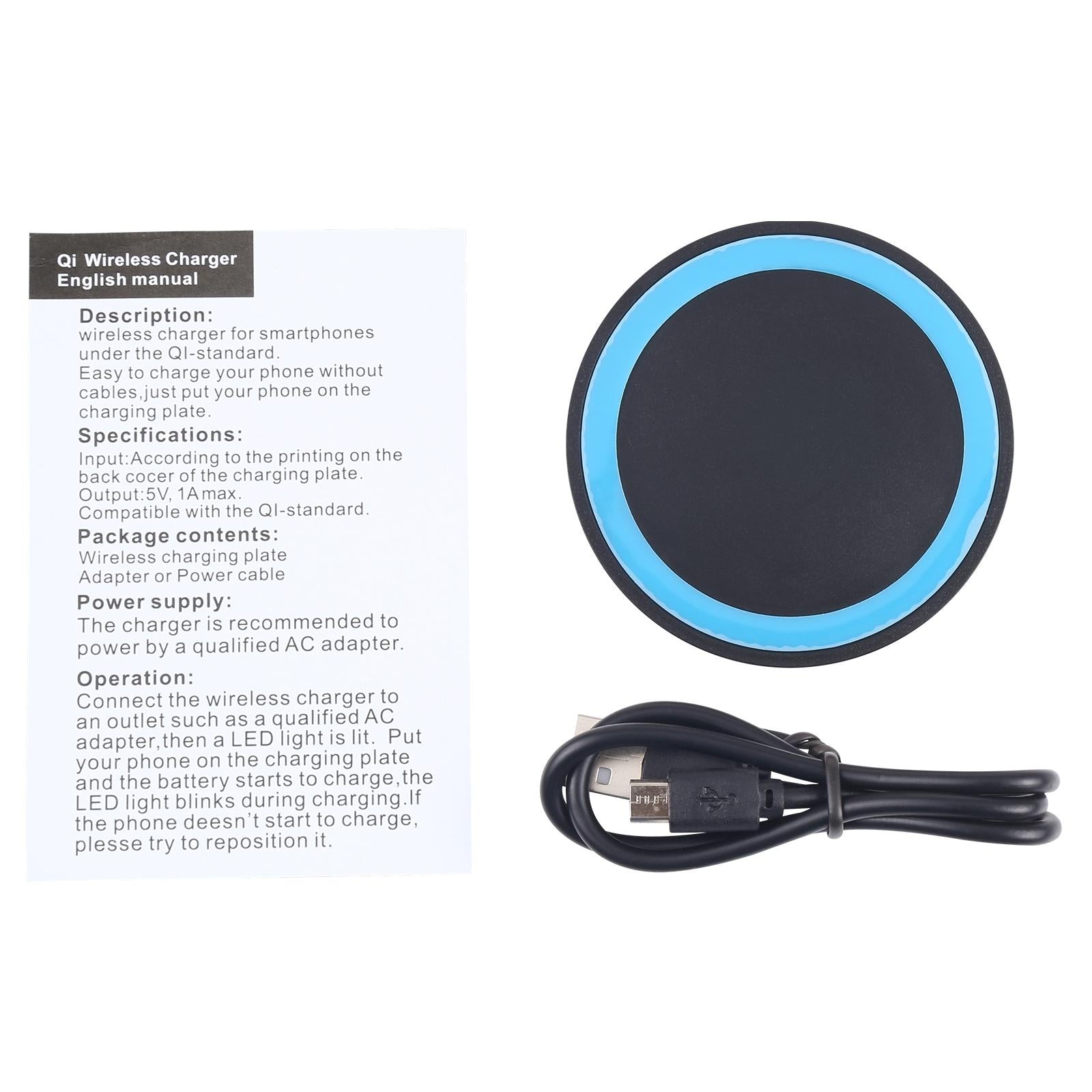 Universal 5W Round Wireless Charger - Black + Orange