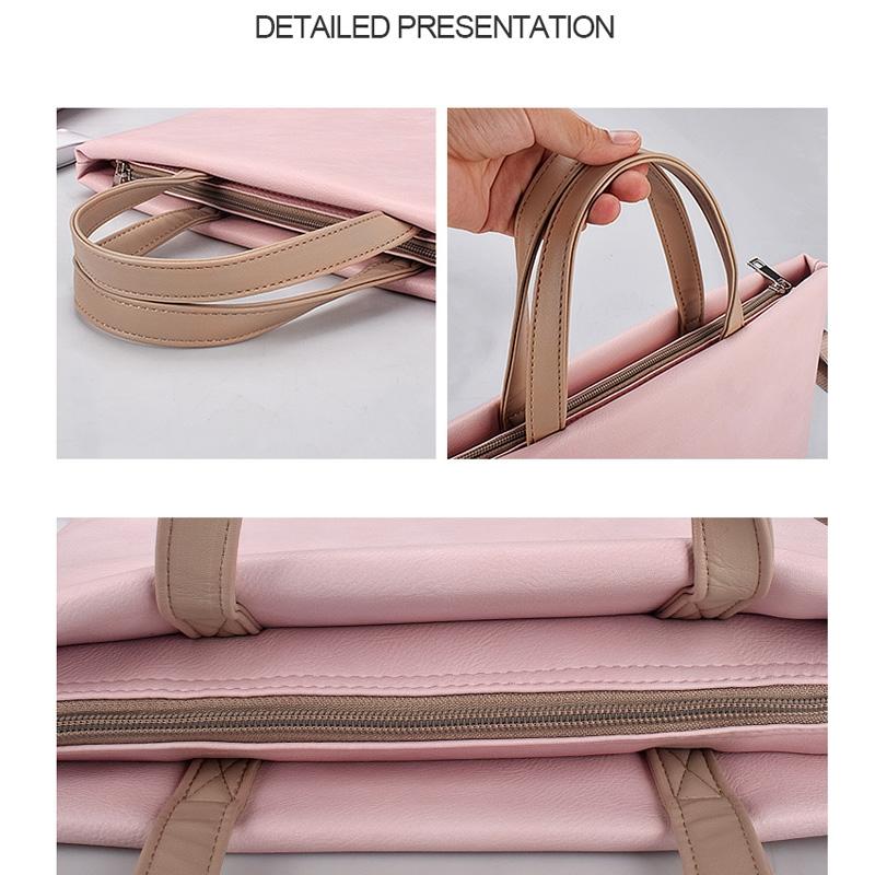 13.3 Inch Pink Laptop Crossbody Bag - Waterproof Pu Material