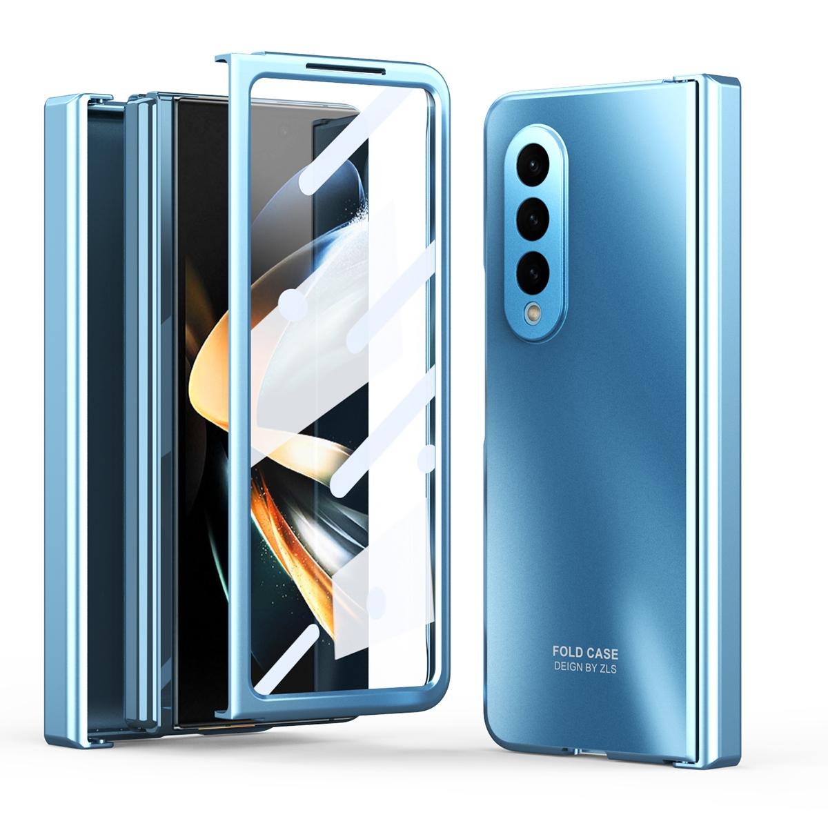 For Samsung Galaxy Z Fold4 5G Foldable Electroplated Case - Blue