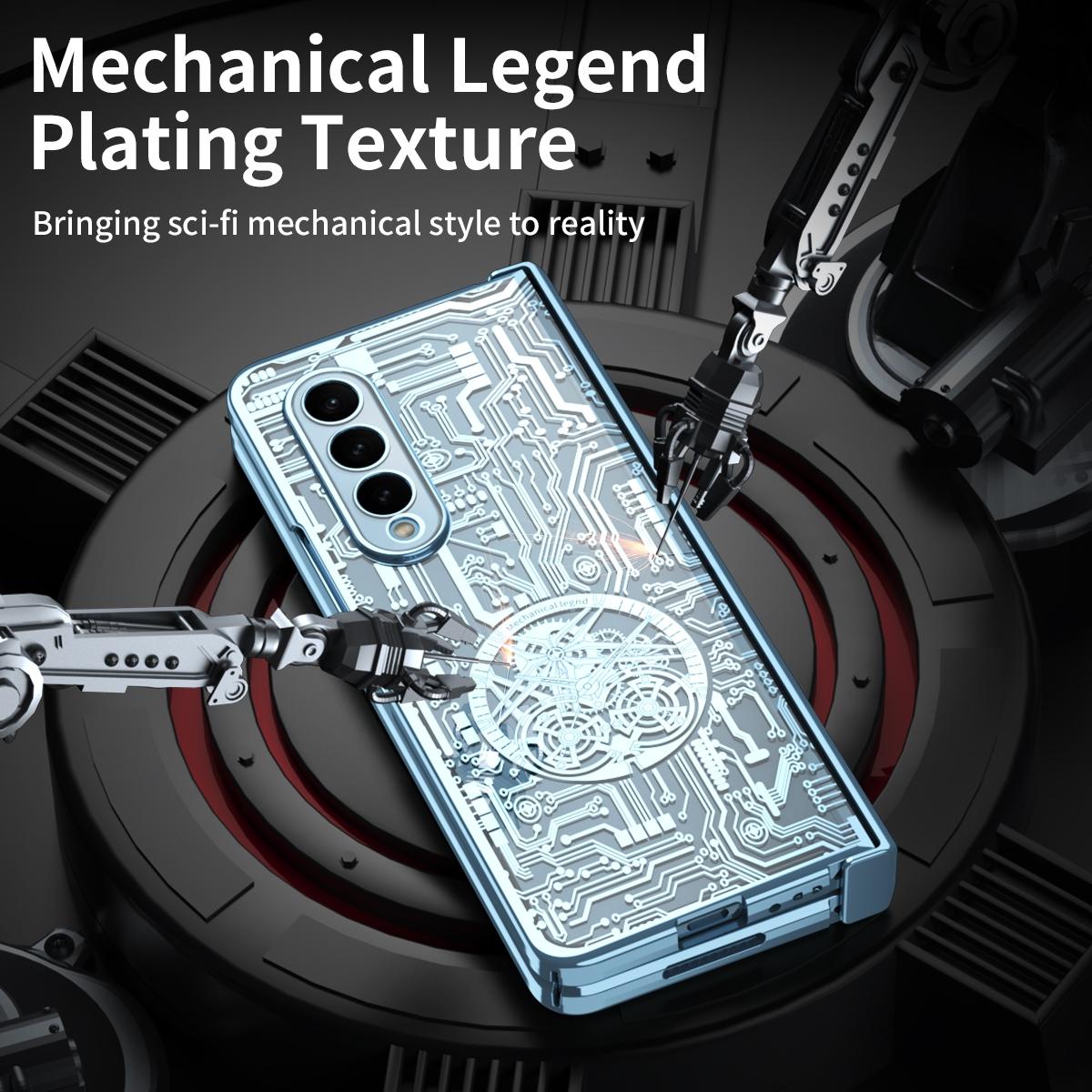 For Samsung Galaxy Z Fold4 5G Foldable Electroplated Phone Case - Mechanical Legend 4. - Blue