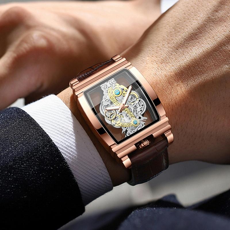 Waterproof Luminous Business Watch for Men - Gear Hollow Outdoor - Brown Leather Gold