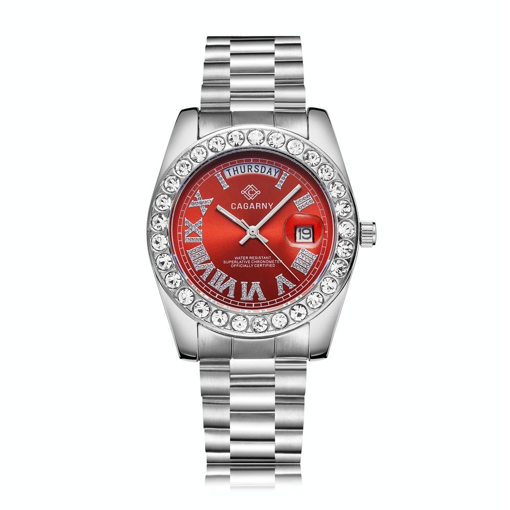 Men Quartz Watch With Diamond-Encrusted Roman Numeral Dial