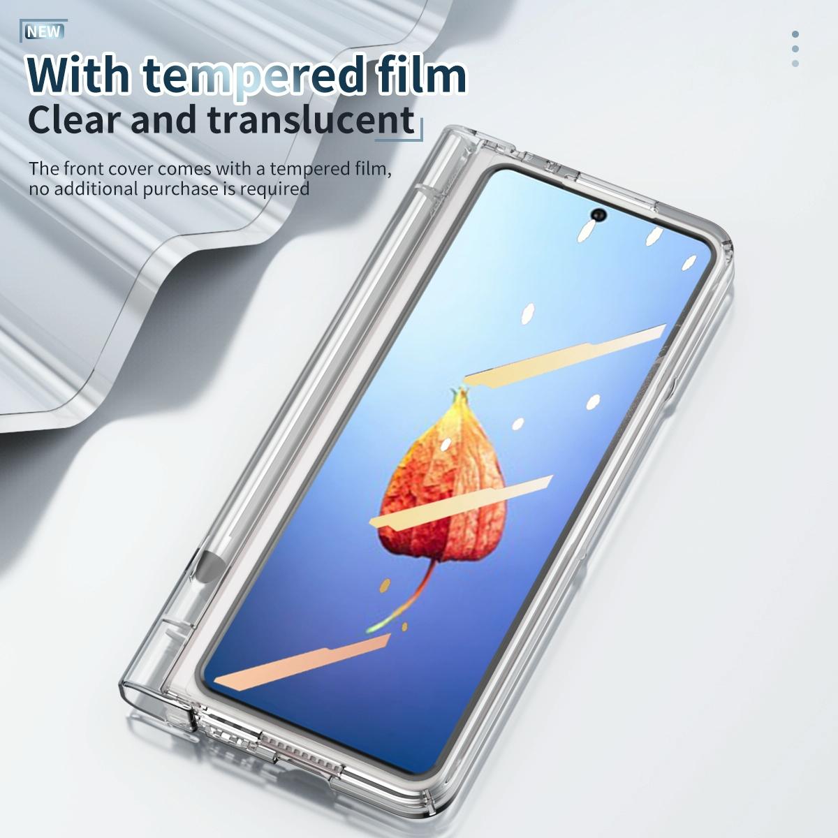 For Samsung Galaxy Z Fold4 5G Full Body Phone Case with Integrated Hinge and Pen Slot - Transparent