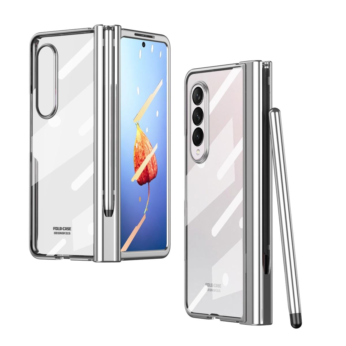 For Samsung Galaxy Z Fold4 5G Full Body Phone Case with Integrated Hinge and Pen Slot - Transparent