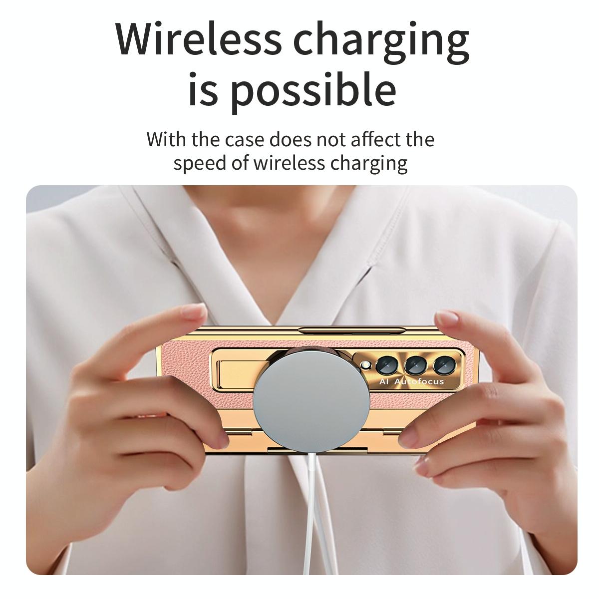 For Samsung Galaxy z Fold4 5G Full Coverage Phone Case with Hinge - Integrated Design - Gold + Pink