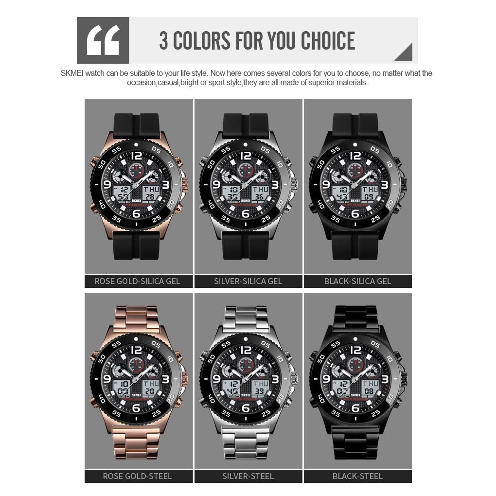 Men Casual Sports Watch with Large Dial and Steel Band - Black-Steel Belt