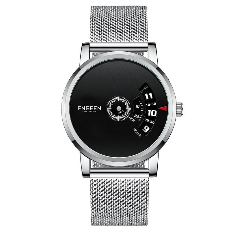 Men Non-pointer Quartz Watch - S230 - White Mash White Steel Black Surface