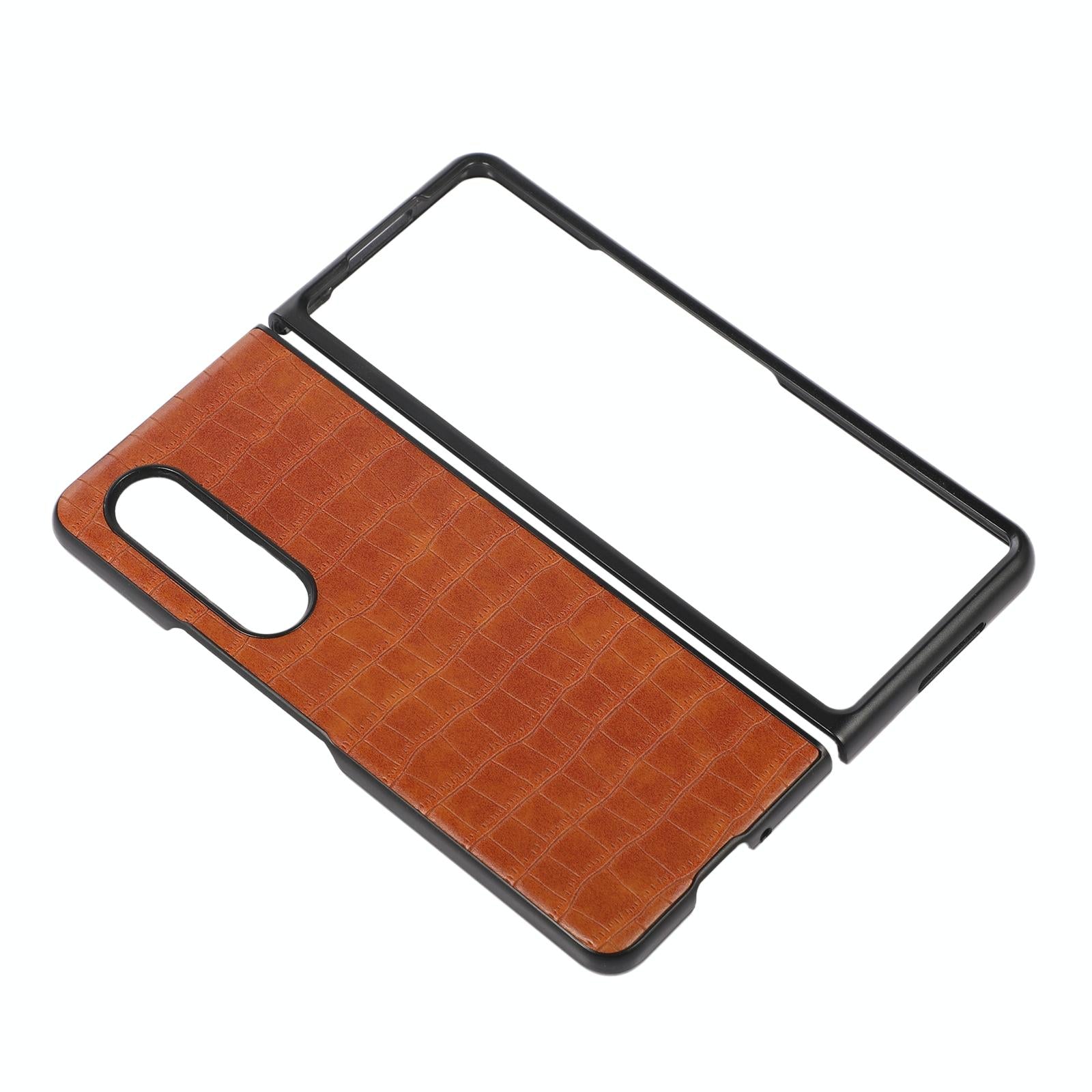 For Samsung Galaxy Z Fold4 5G Foldable Crocodile Texture Phone Case - Pu Leather - Dark Brown
