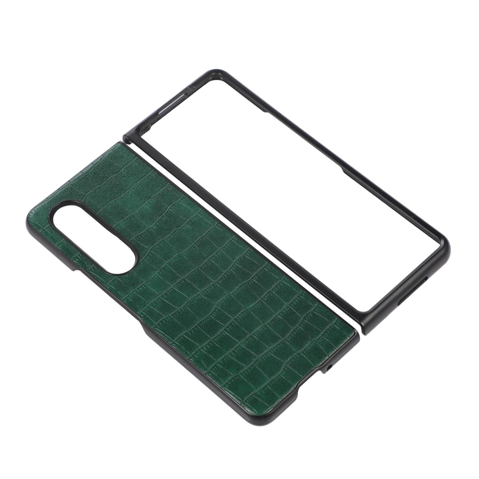 For Samsung Galaxy Z Fold4 5G Foldable Crocodile Texture Phone Case - Pu Leather - Dark Brown