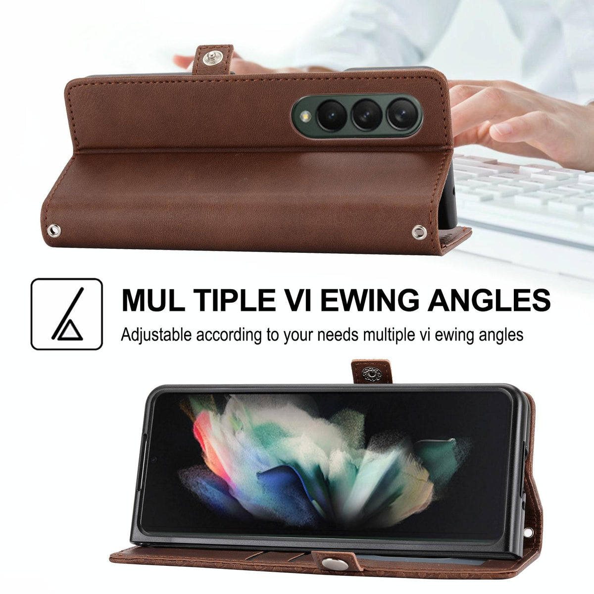 For Samsung Galaxy Z Fold4 5G Textured Leather Phone Case - Cubic Grid Design - Yellow