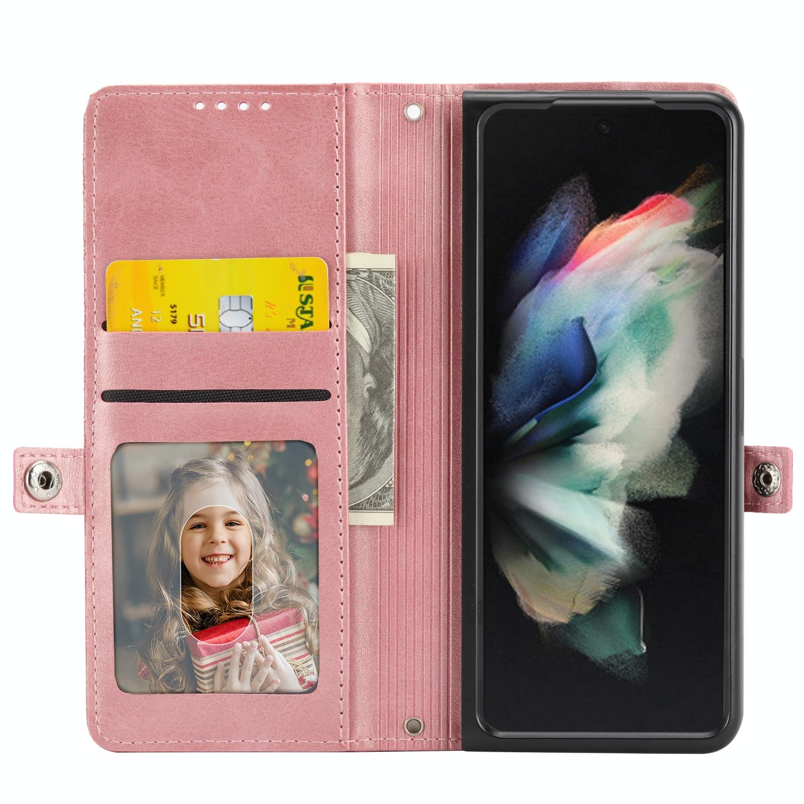 For Samsung Galaxy Z Fold4 5G Textured Leather Phone Case - Cubic Grid Design - Yellow