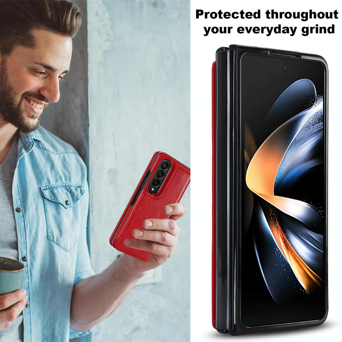 For Samsung Galaxy Z Fold4 5G Full Coverage Double Buckle Phone Case - Red