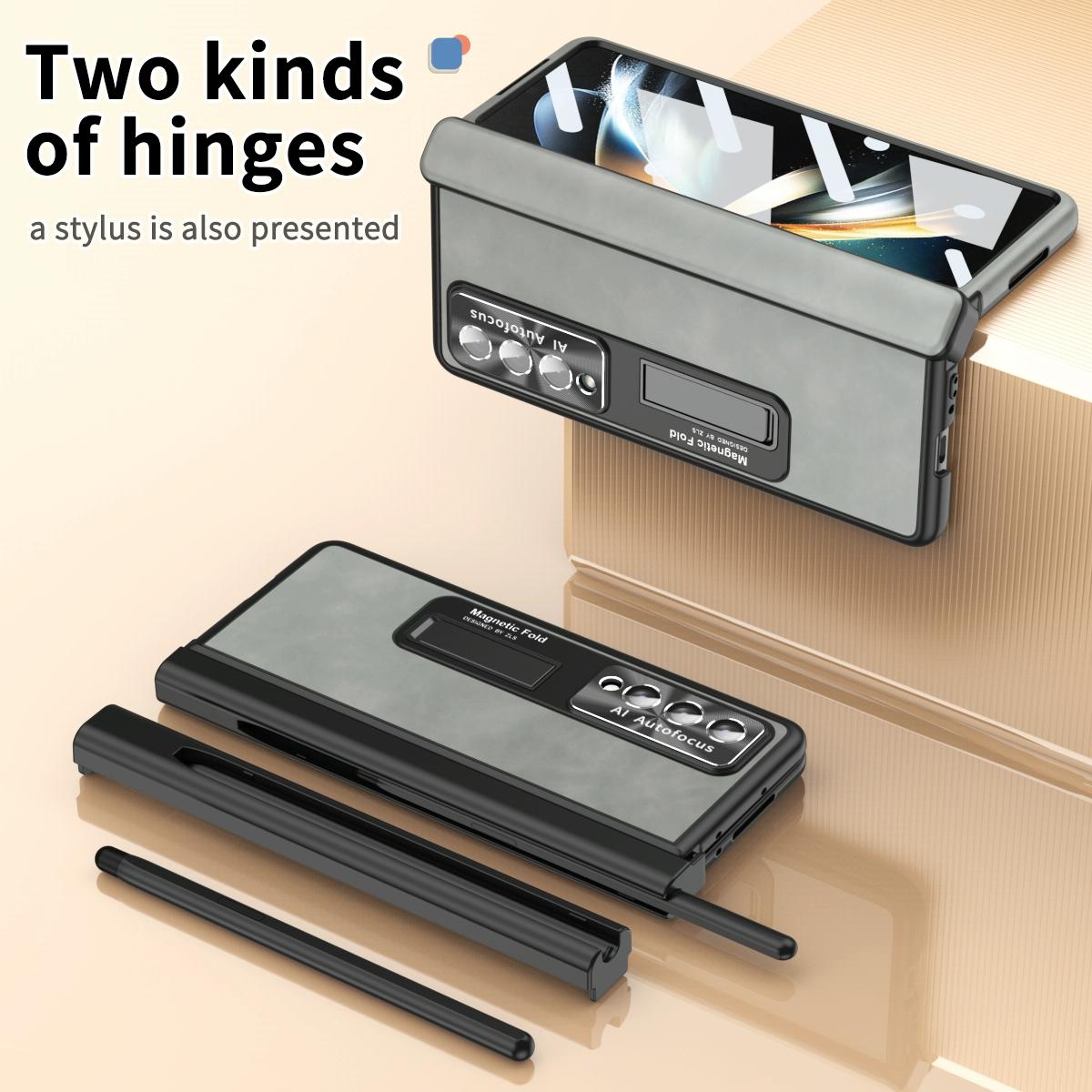 For Samsung Galaxy Z Fold4 5G Magnetic Phone Case - Napa Pattern - Royal Blue