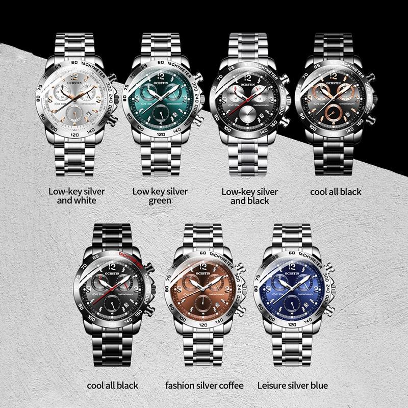 Waterproof Luminous Men Watch with Steel Strap - Silver Coffee