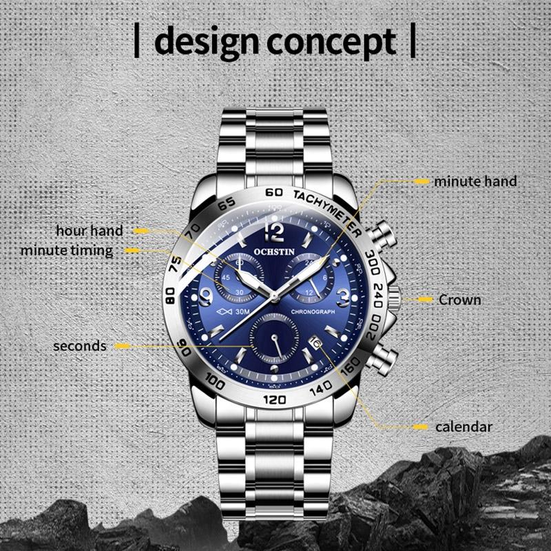 Waterproof Luminous Men Watch with Steel Strap - Silver Coffee