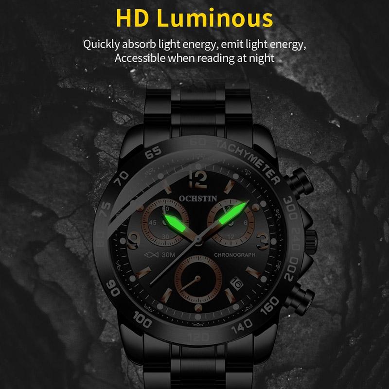Waterproof Luminous Men Watch with Steel Strap - Silver Coffee