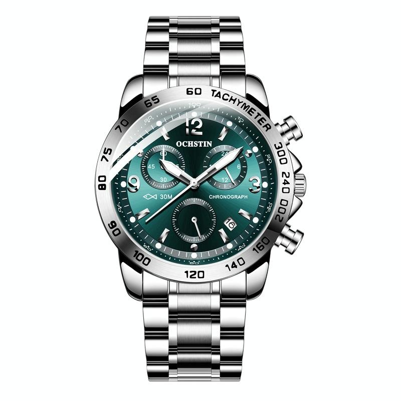 Waterproof Luminous Men Watch with Steel Strap - Silver Coffee