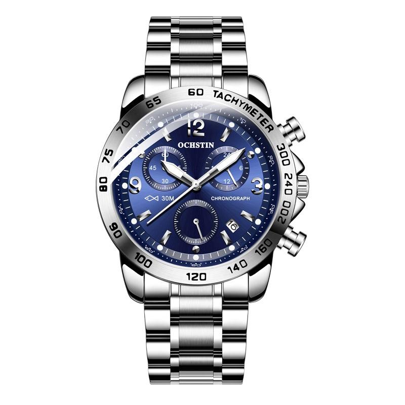 Waterproof Luminous Men Watch with Steel Strap - Silver Coffee