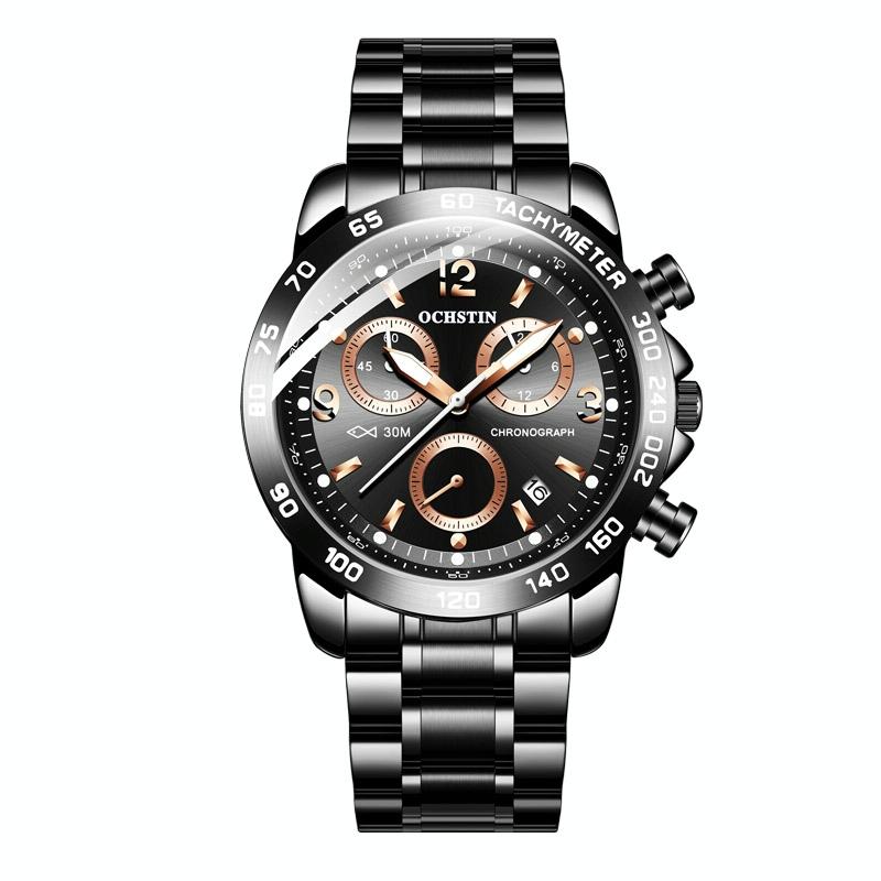 Waterproof Luminous Men Watch with Steel Strap - Silver Coffee