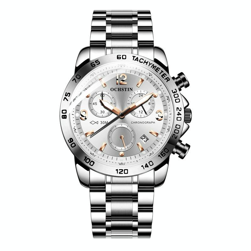 Waterproof Luminous Men Watch with Steel Strap - Silver Coffee