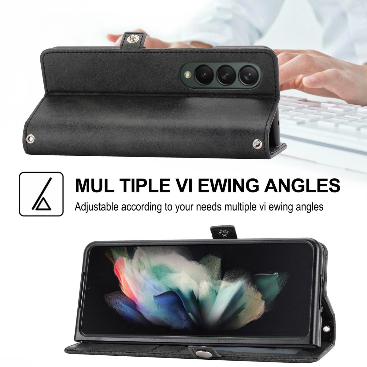 For Samsung Galaxy Z Fold4 5G Leather Grid Texture Phone Case With Lanyard - Yellow