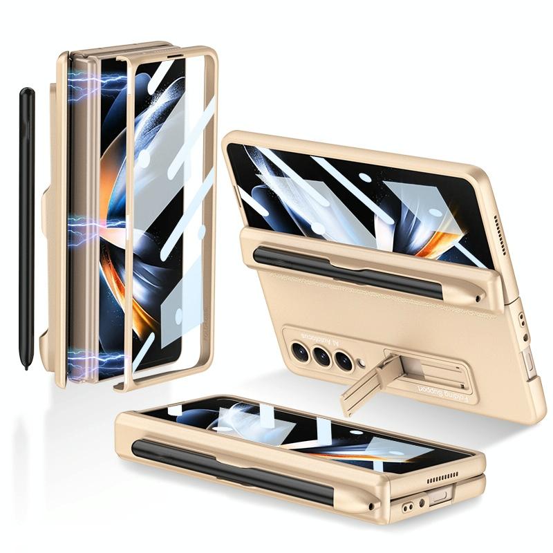 For Samsung Galaxy Z Fold4 5G Foldable Magnetic Flip Case With Holder &amp; Pen Slot - Gkk - Champagne Gold