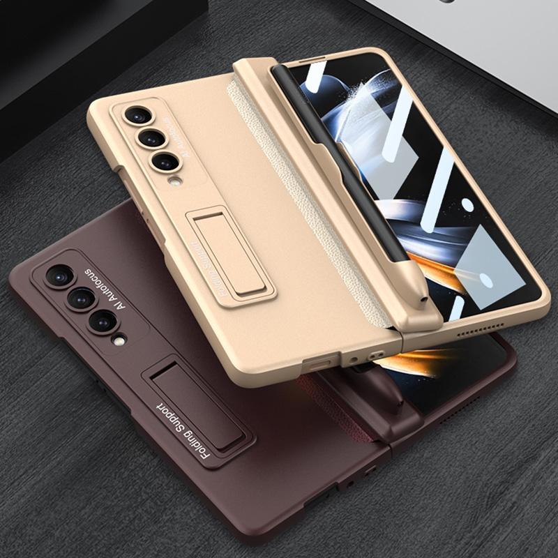 For Samsung Galaxy Z Fold4 5G Foldable Magnetic Flip Case With Holder & Pen Slot - Gkk - Champagne Gold