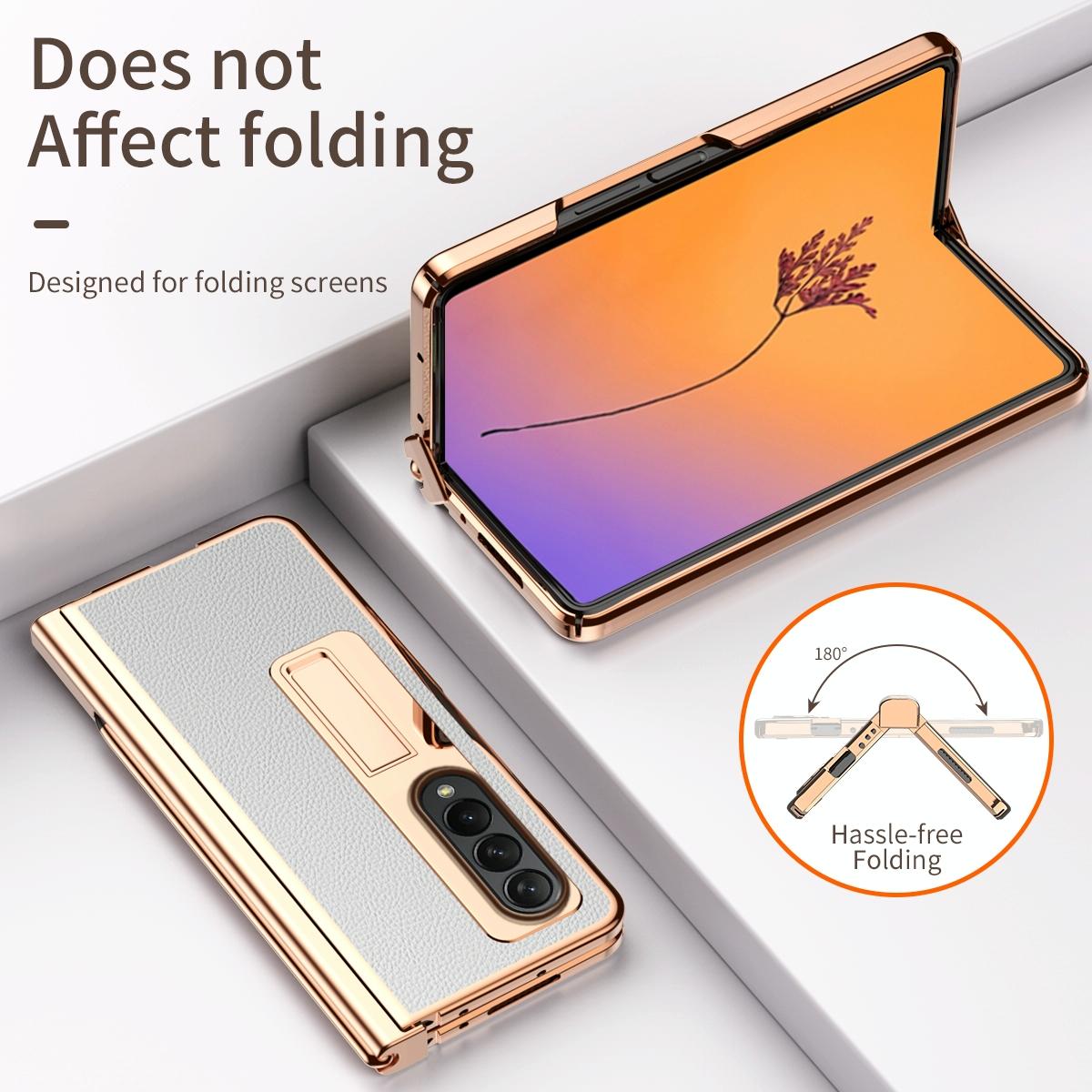 For Samsung Galaxy Z Fold4 5G Premium Litchi Leather Hinged Phone Case - With Pen - White