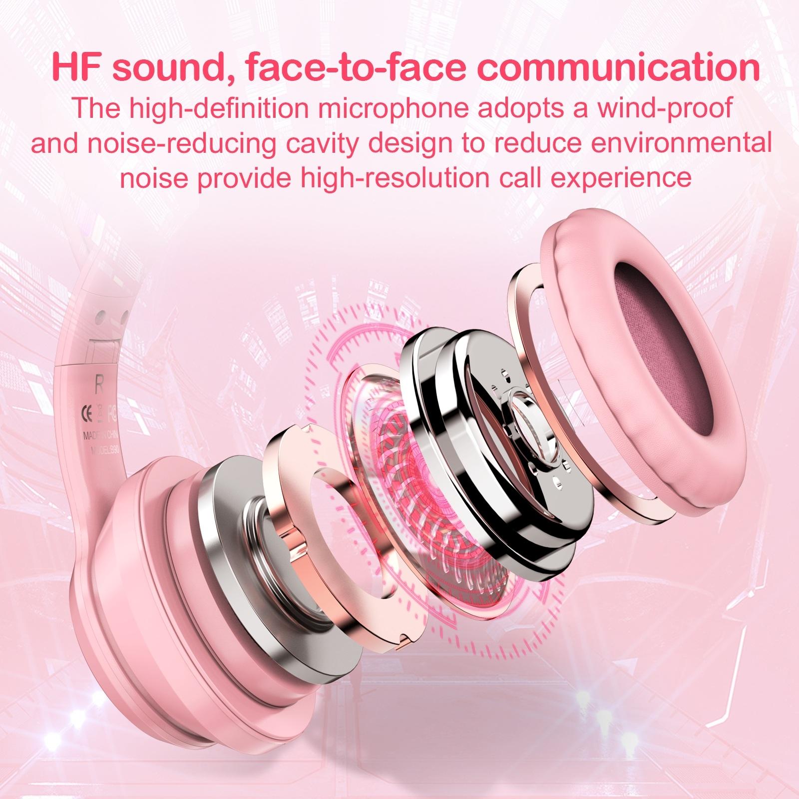 Wireless Bluetooth Headphones With Rgb Lighting - Pink