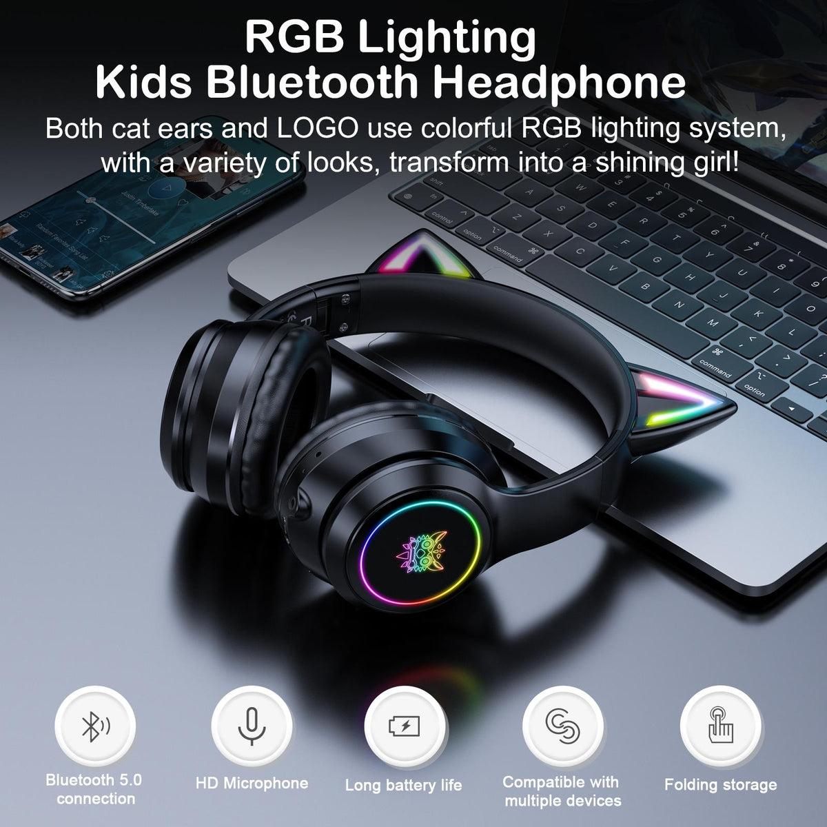 Wireless Bluetooth Headphones With Rgb Lighting - Pink